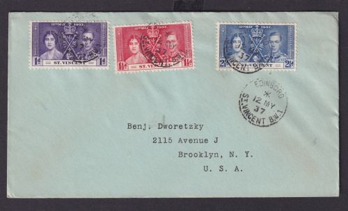 St. Vincent Britische Kolonien Karibik Brief Kingston nach New York USA Krönung