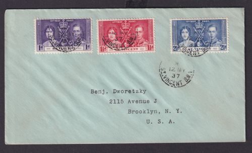 St. Vincent Britische Kolonien Karibik Brief Kingston nach New York USA Krönung