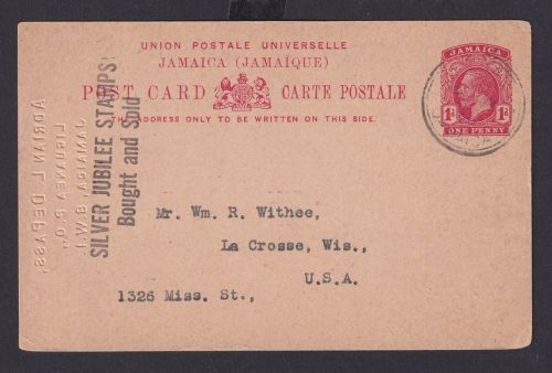 Briefmarken Jamaika Ganzsache 1d King Georg mit Absenderprägung Adrian Depass
