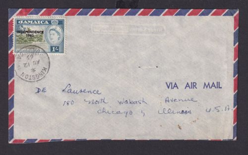 Jamaika Brief EF Queen Elisabeth 1s mit Aufdruck INDEPENDENCE 1962 Kingston