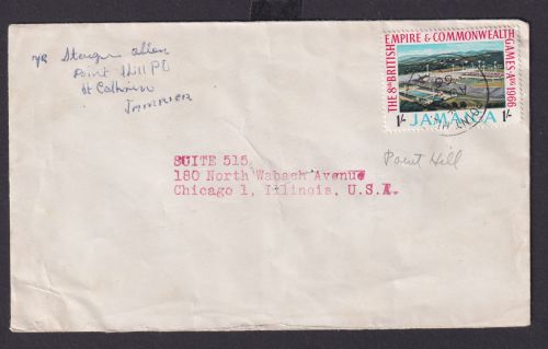 Jamaika Brief EF 1 sh. Destination nach Chicago USA 1966