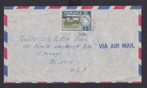 Jamaika Brief EF Queen Elisabeth 1s mit Aufdruck INDEPENDENCE 1962 n Chicago USA
