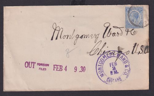 Jamaika Brief King Georg nach Chicago USA mit viol. L1 OUT FOREIGN FILES