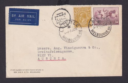Schiffspost Briefmarken Australien Brief MIF K1 LATE FEE Melbourne Victoria Wien