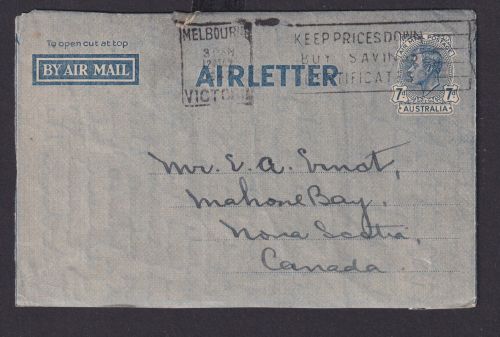 Flugpost air mail Australien Ganzsache Airletter Aerogramm 7 d. King Georg