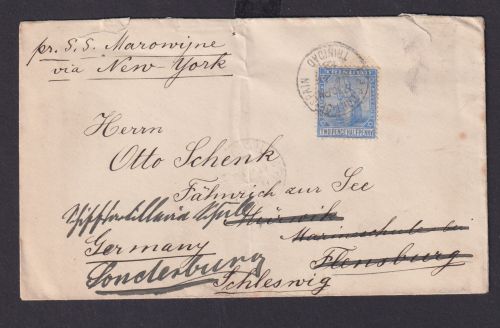 Schiffspost ships post Trinidat EF 2 1/2p blau S.S. Mavonyne via New York nach