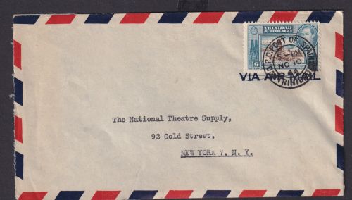 Trinidat & Tobago Flugpost Brief EF 6 cent von Port of Spain nach New York USA