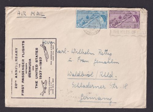 Flugpost Bermuda Queen Elisabeth Brief MIF 3d + 1,3 Shilling Landkarte