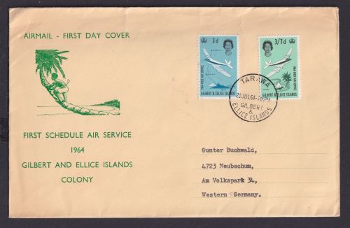 Flugpost Ozeanien Gilbert und Ellice Inseln Brief Queen Elisabeth als FDC Tarama