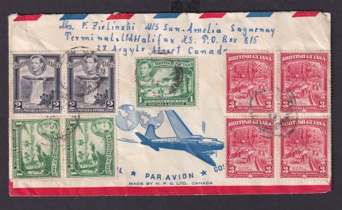 British Guiana Flugpost Brief attraktiv frankiert mit Paaren und Viererblock nach