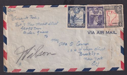 British Guiana Flugpost Brief MIF ab Georgetown nach Brooklyn New York