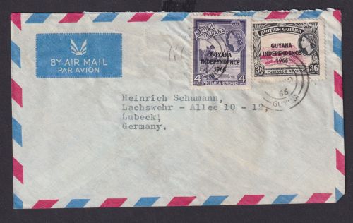 Luftpost British Guiana Brief MIF mit Aufdruck Independence nach Lübeck 1966