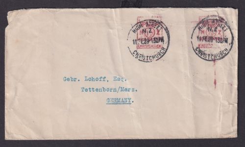 Neuseeland Brief mit zwei Freistempel Destination POSTAGE PAID CHRISTCHURCH n