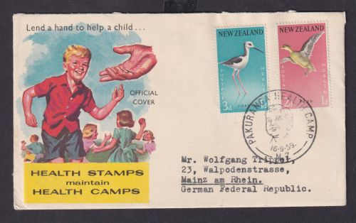Neuseeland Brief Cover Childrens Heealth Camps nach Mainz Gesundheit Vögel