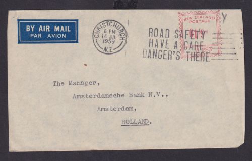 Flugpost Brief Neuseelnad ASF Absenderfreistempel Christchurch Amsterdam