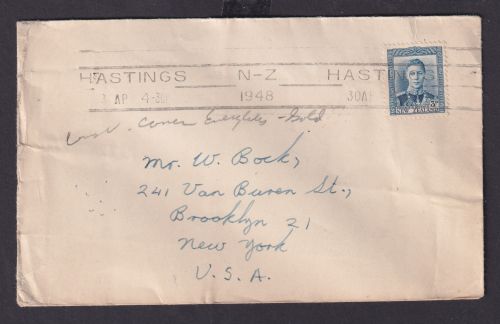Neuseeland Brief EF 3d Hastings nach Brooklyn New York USA 1948