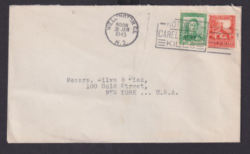 Neuseeland Brief MIF 1 + 2 d. Wellington Masch.Stempel MOTORIST CARELESSNESS