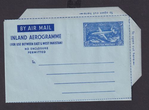 Asien Briefmarken Pakistan Flugpost Ganzsache Umschalg 2 As blau Südasien