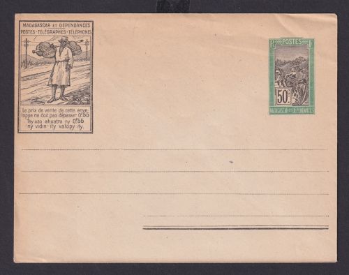 Madagaskar Brief Ganzsache Bild Umschlag 50 cent grün postal stationery