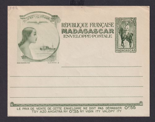 Madagaskar Brief Ganzsache Bild Umschlag 50 cent grün postal stationery