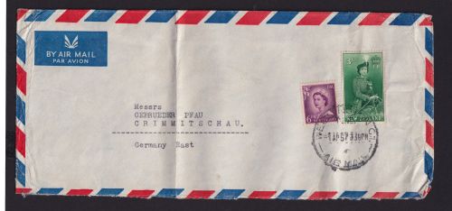 Flugpost Neuseeland Brief MIF 3 sh. + 6 p Destination Wellington Crimmitschau