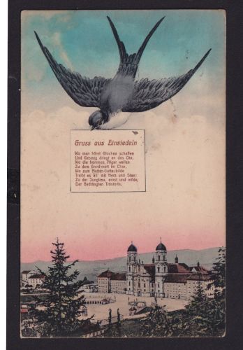Ansichtskarte Einsiedeln Schweiz Brieftaube Spruch Künstlerkarte nach Belfort