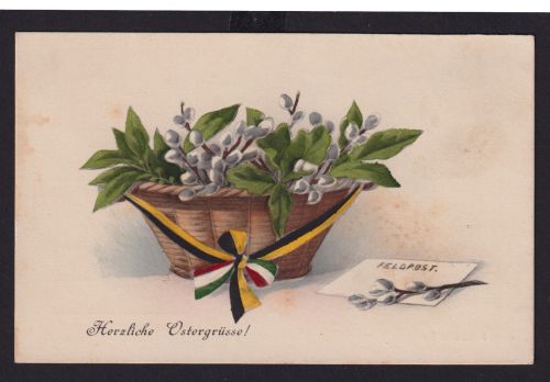 Ansichtskarte Ostern Blumenbuquet Schleife Reichsfarben Deutsches Reich 1915