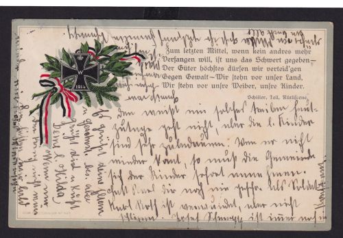 Postkarte Blumenbuquet Orden Deutsche Reichsfahnen ab Schwenningen Baden