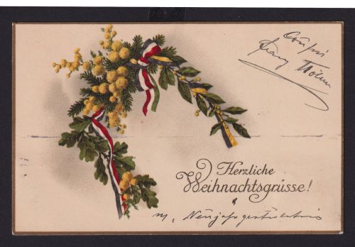 Ansichtskarte Weihnachten Blumenbuquet Deutsche Reichsfarben ab Wien