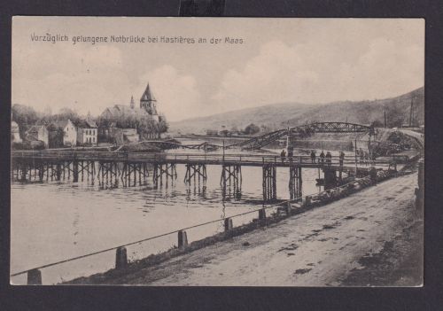Ansichtskarte Hastieres Belgien Notbrücke an der Maas Feldpostkarte 1. Weltkrieg