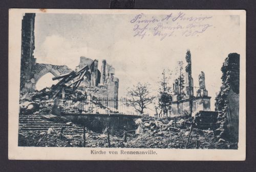Ansichtskarte Rennenanville Frankreich Zerstörte Kirche im 1. Weltkrieg Feldpost
