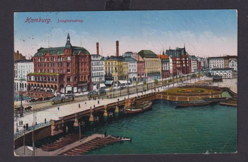 Ansichtskarte Hamburg Künstlerkarte Jungfernstieg Bootanleger nach