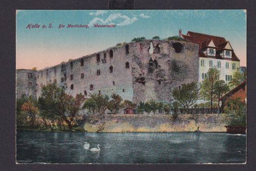 Ansichtskarte Halle Saale Fluss Sachsen Anhalt Moritzburg Künstlerkarte Feldpost