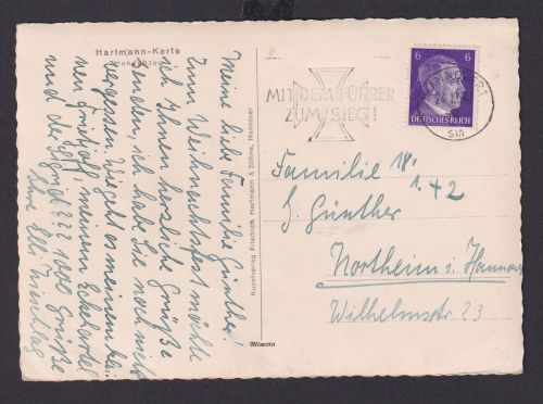 Deutsches Reich Drittes Reich Karte SST Hannover n. Northeim 24.12.1941