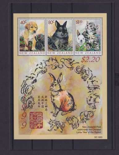 Neuseeland Übersee Block Briefmarken Tiere China Jahr des Hasen Luxus postfrisch
