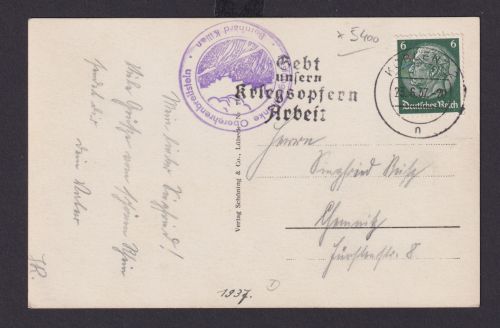 Deutsches Reich Drittes Reich Ansichtskarte SST Gebt unseren Kriegsopfern Arbeit
