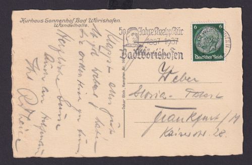 Deutsches Reich Drittes Reich Ansichtskarte SST 50 Jahre Kneippkur Bad
