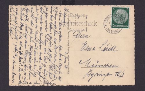 Deutsches Reich Drittes Reich Ansichtskarte Postsache SST Rechtzeitig Postreise