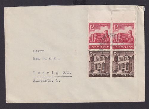 Oberrand Viererblock Zusammendruck Deutsches Reich Drittes Reich Briefe n Penzig