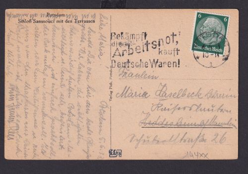Deutsches Reich Drittes Reich Ansichtskarte SSt Bekämpft die Arbeitsnot kauft