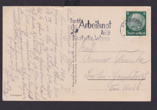 Deutsches Reich Drittes Reich Ansichtskarte SST Brecht Arbeitsnot kauft Deutsche