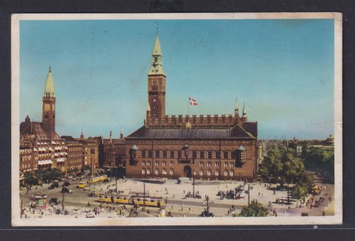 Ansichtskarte Copenhagen Dänemark The Town Hall Rathaus Verkehr Strassenbahn