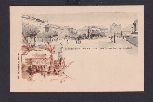 Ungarn Litho Ganzsache 2 Kreuzer Place Platz Francois Joseph Akademie