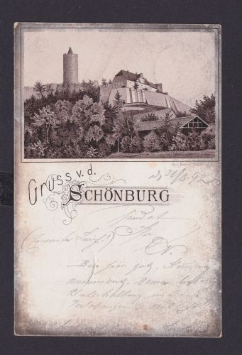 Litho Vorläufer Ansichtskarte Schönburg Sachsen Anhalt Burg Festung n. Saalfeld