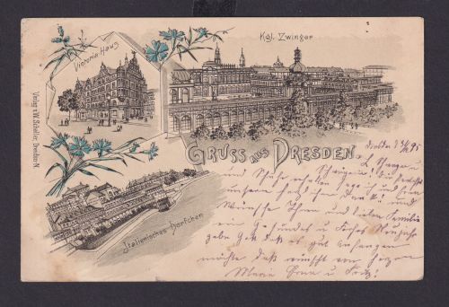Vorläufer Litho Ansichtskarte Dresden Sachsen Versch. Ansichten n. Oberlungwitz