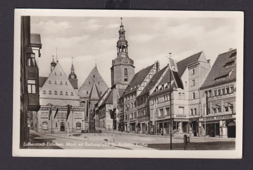 Ansichtskarte Eisleben Lutherstadt Sachsen Anhalt Markt Rathaus St. Andreas