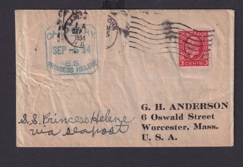 Schiffspost Kanada S.S. Princess Helene nach Worcester Massachusetts USA 1934