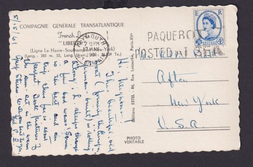 Schiffspost Großbritannien Paquebot Plymouth nach New York USA Ansichtskarte