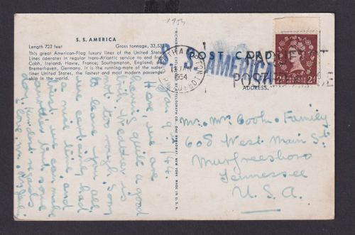 Schiffspost Großbritannien S.S. America auf toller Ansichtskarte K1 Southampton