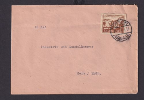 SBZ Thüringen Brief EF 115 cy Brücken Wiederaufbau Ronneburg nach Gera 31.3.1946